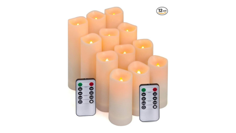 Set of 12 Battery Operated Flickering LED Candles; Remote Control; Waterproof