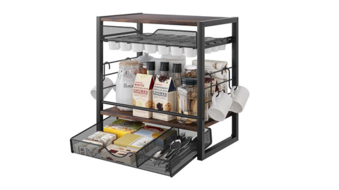 Coffee Countertop Organizer w/Mug Hooks