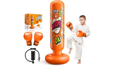 Inflatable Kids Punching Bag w/Gloves & Pump