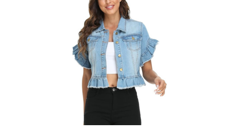 Women’s Ruffle Sleeve Denim Cropped Jacket